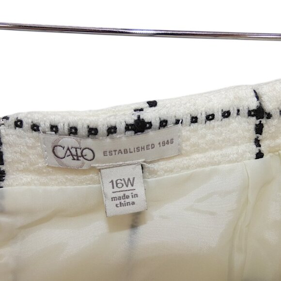 Cato Plus 16W White Ivory Black Windowpane Tweed Mini Skirt Lined Preppy Chic - Picture 5 of 7